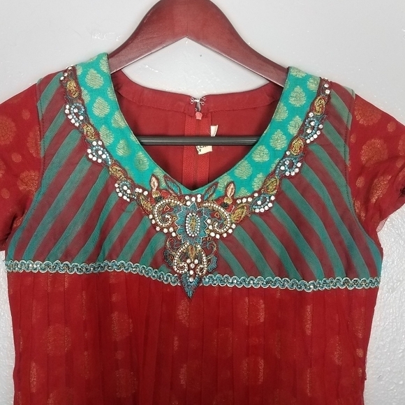 Vintage India Inspired Red Embellished Tunic - Picture 2 of 8